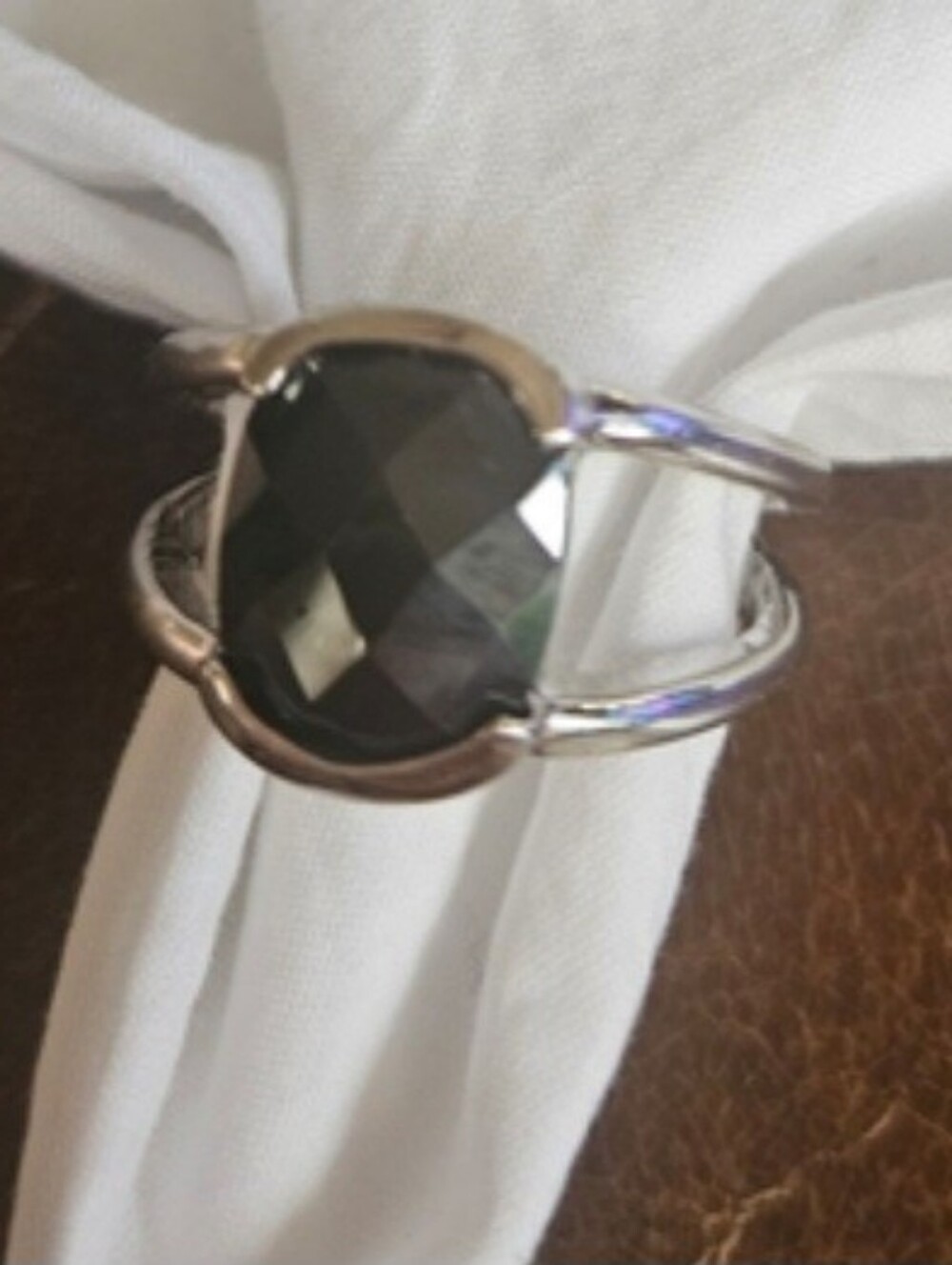 Silver Ring with Black Faceted Stone - Women Jewelry